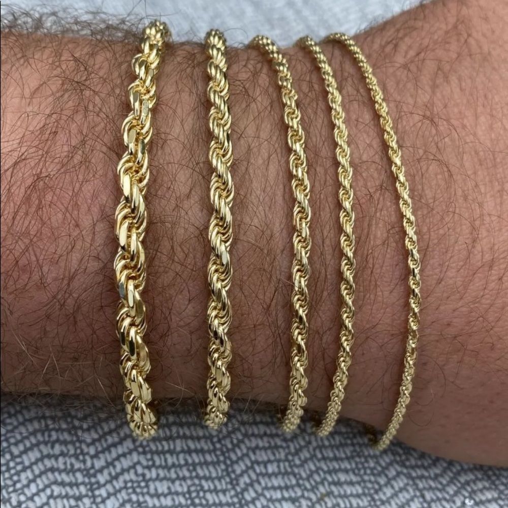 Real Solid 925 Gold Rope Bracelet 5mm 7.5" - Multiple Sizes Available